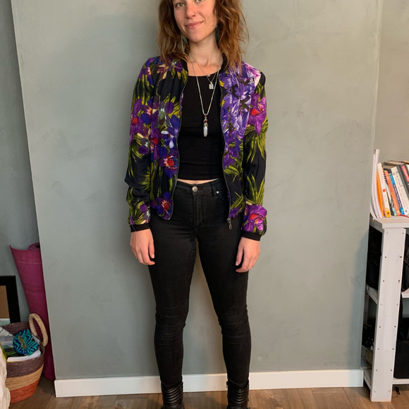 Vintage 90s Grunge Floral Fleece Track Jacket - Picture 6 of 7